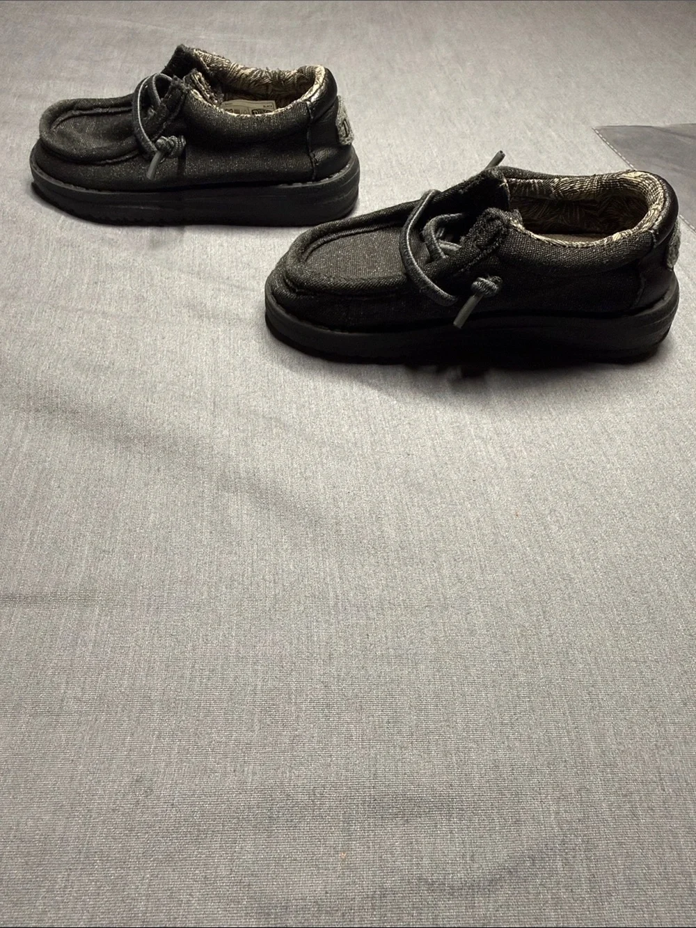Hey Dude Kids Black Slip-On Moccasins with Elastic Lacing